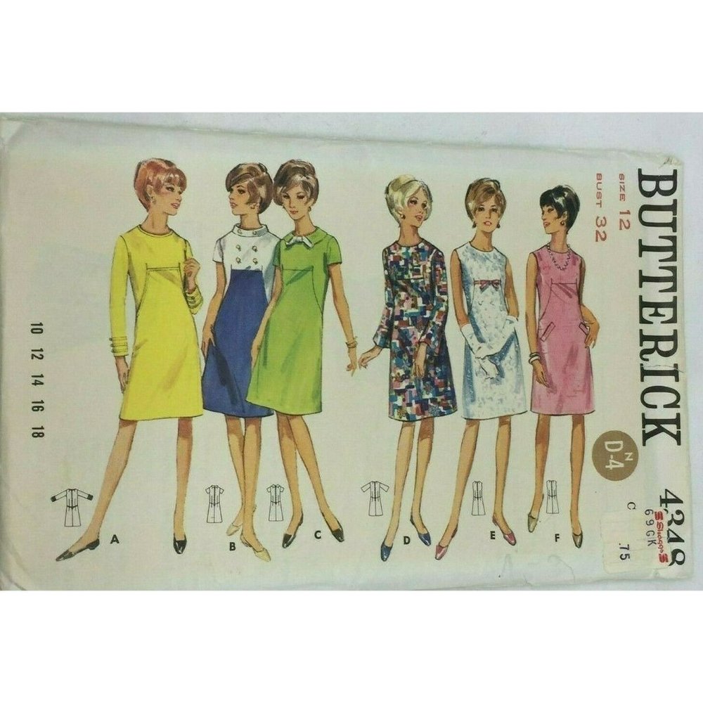 Vintage Butterick 4348 Womens Knee Length Dress Sewing Pattern Craft 12